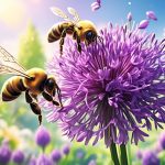 bees and allium flowers