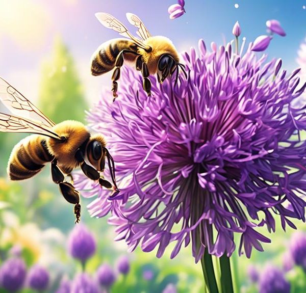 bees and allium flowers
