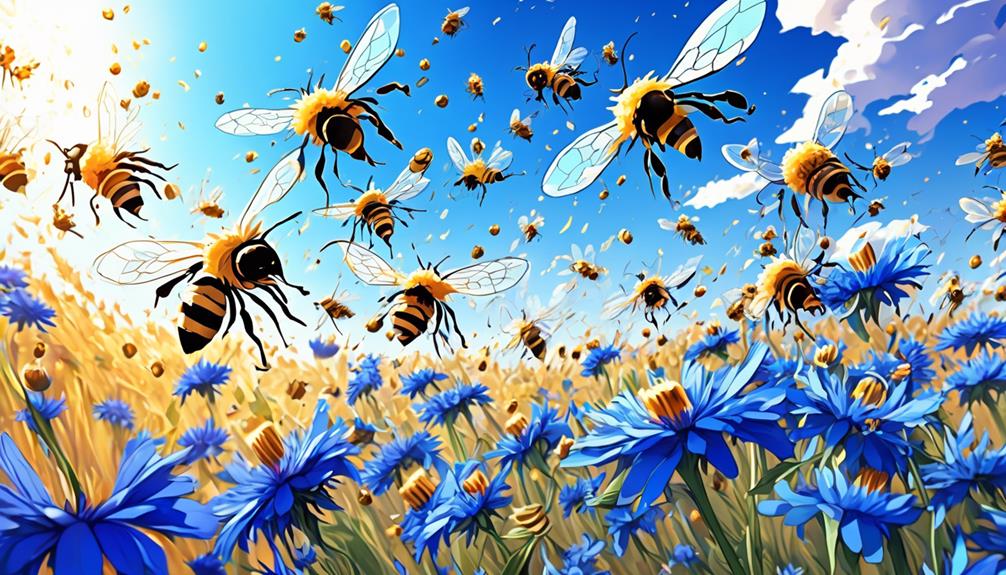 bees and blue flowers