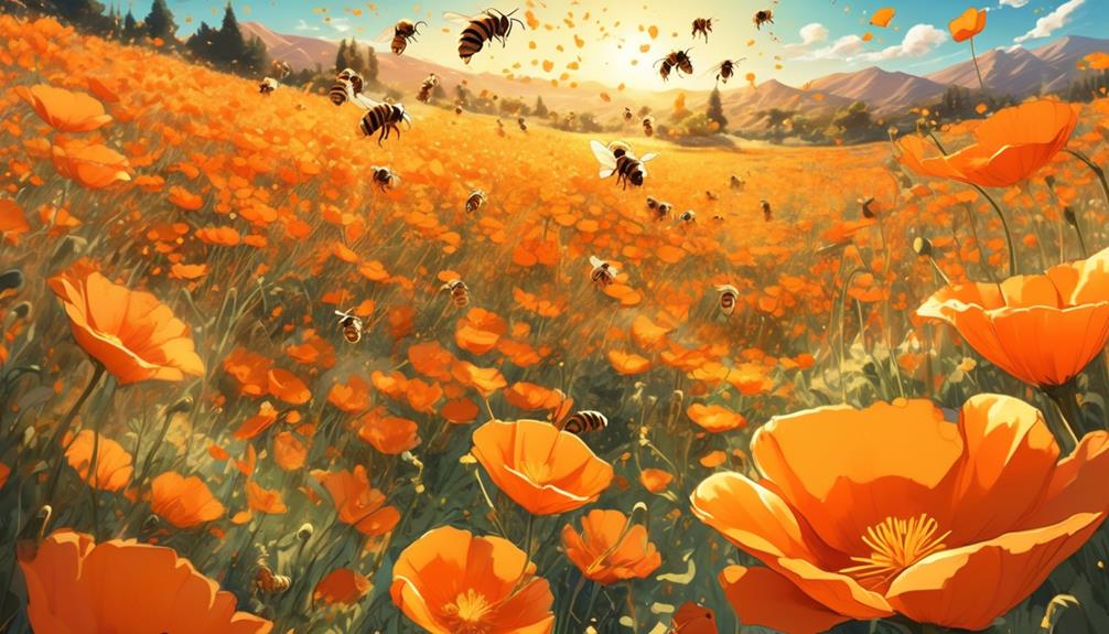 bees and california poppies
