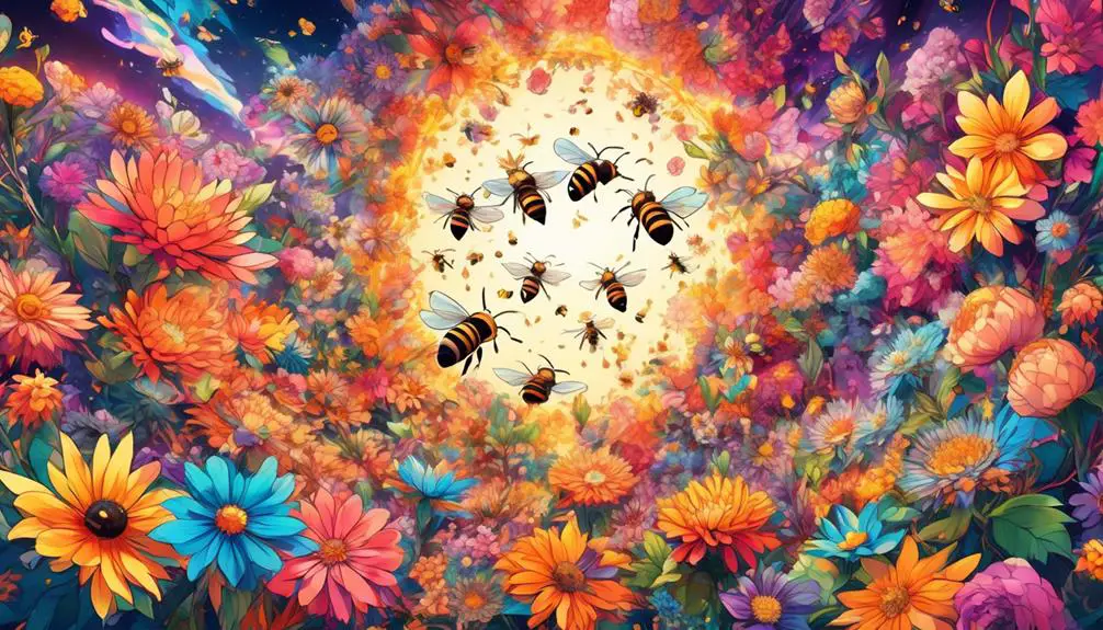 bees and colors intertwine