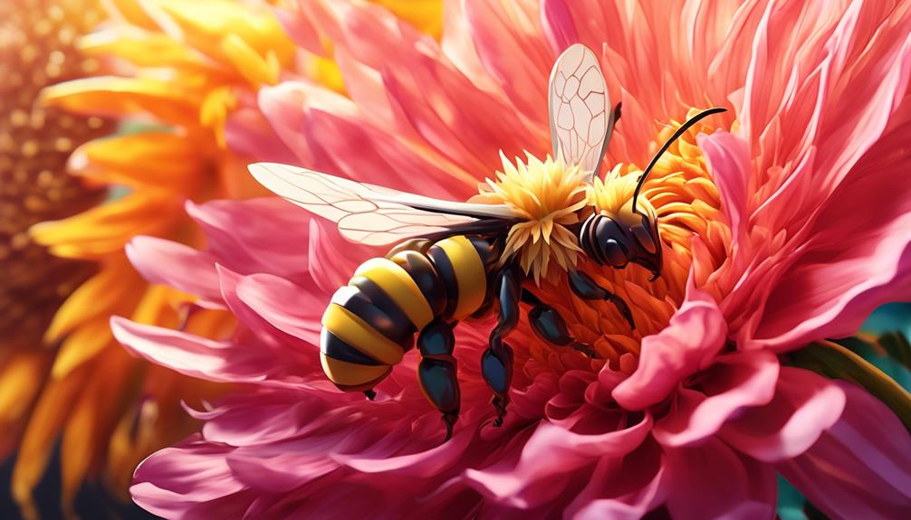 bees pollinate dahlias flowers