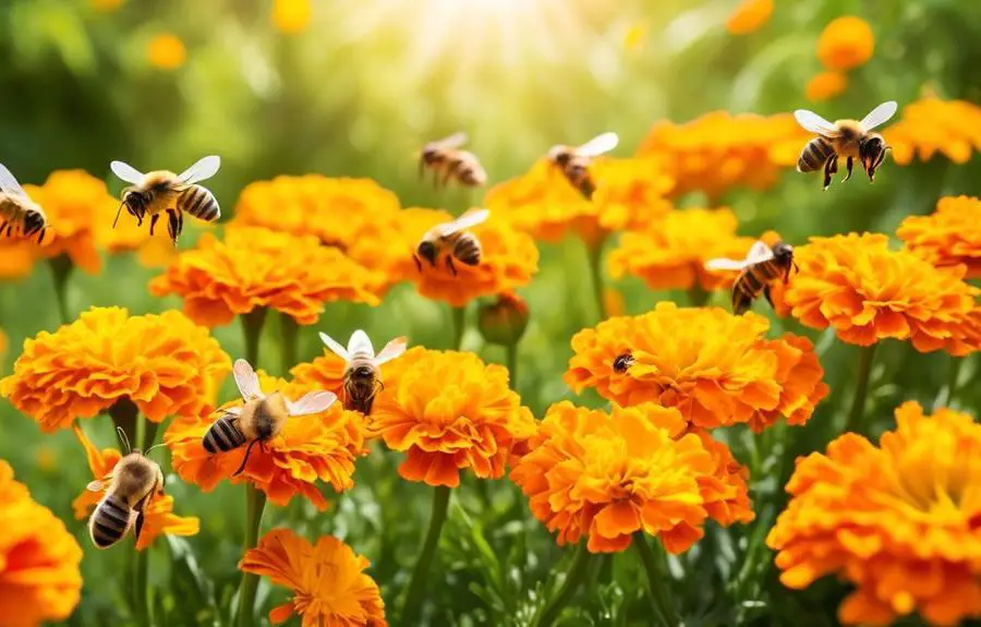 bees pollinate marigold flowers