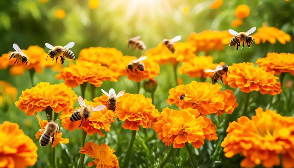 bees pollinate marigold flowers