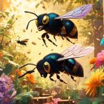 carpenter bees playfully flying