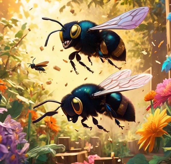 carpenter bees playfully flying