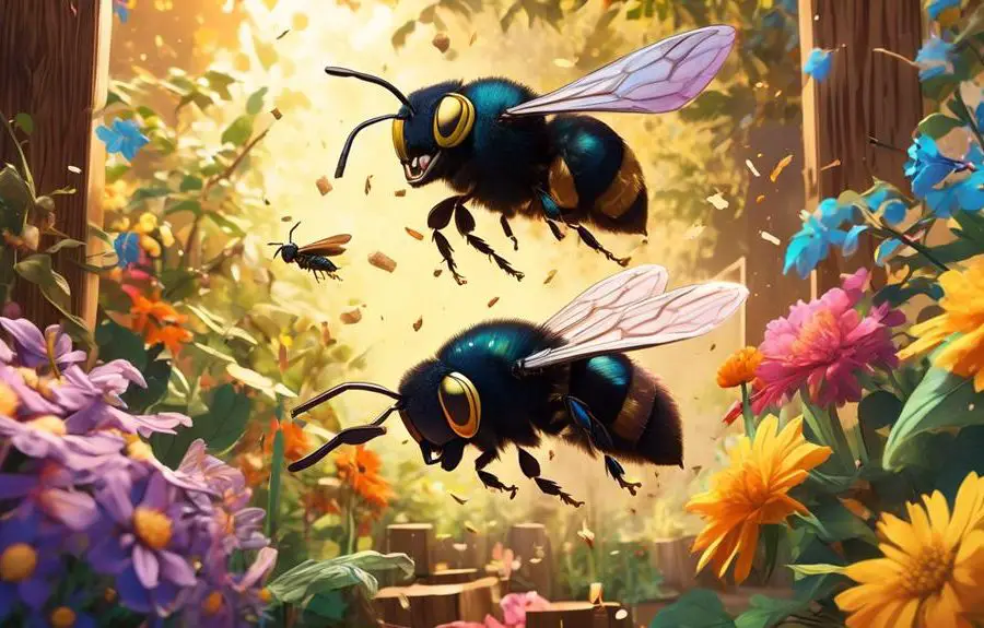 carpenter bees playfully flying