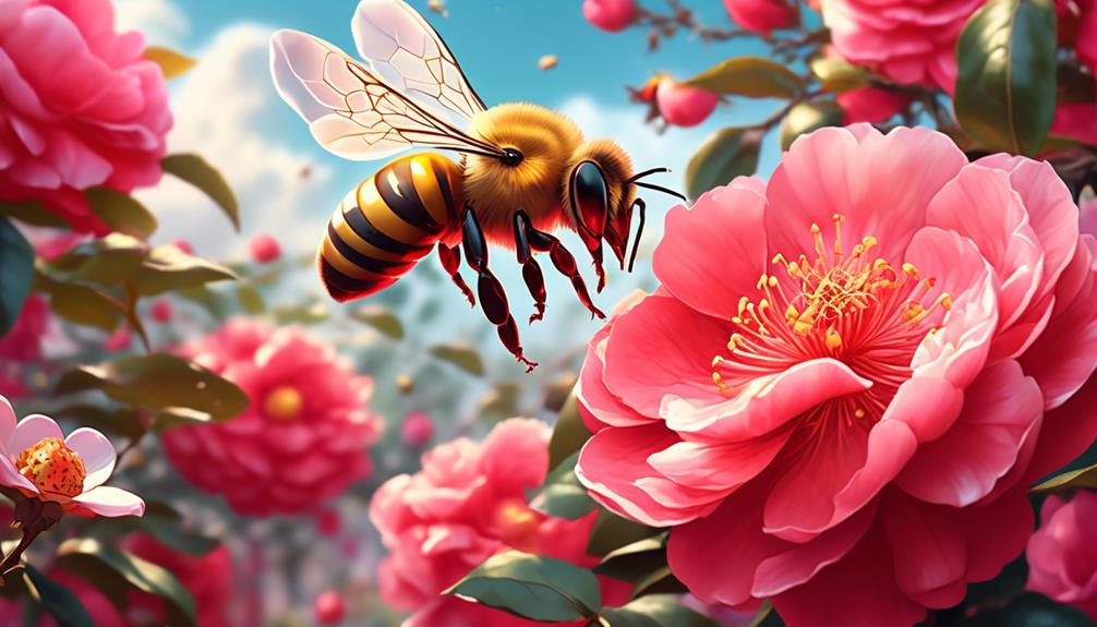 delicate bees pollinate camellias