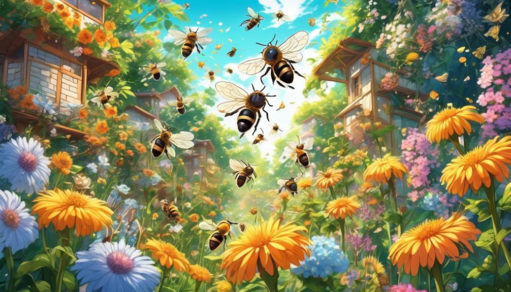 hardworking honey bees buzzing